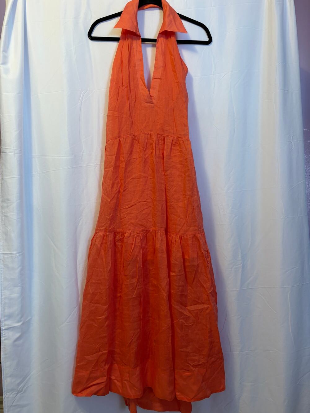 Nicholas Halo Halter Tiered Maxi Dress Sleeveless Orange Women's Sz 4